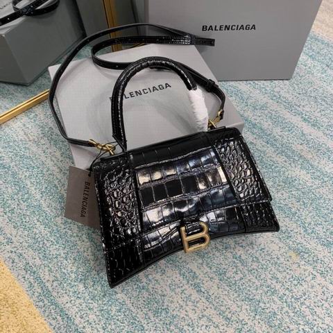 Balenciaga Hourglass Small Top-Handle Bag in Black Crocodile-Embossed Leather