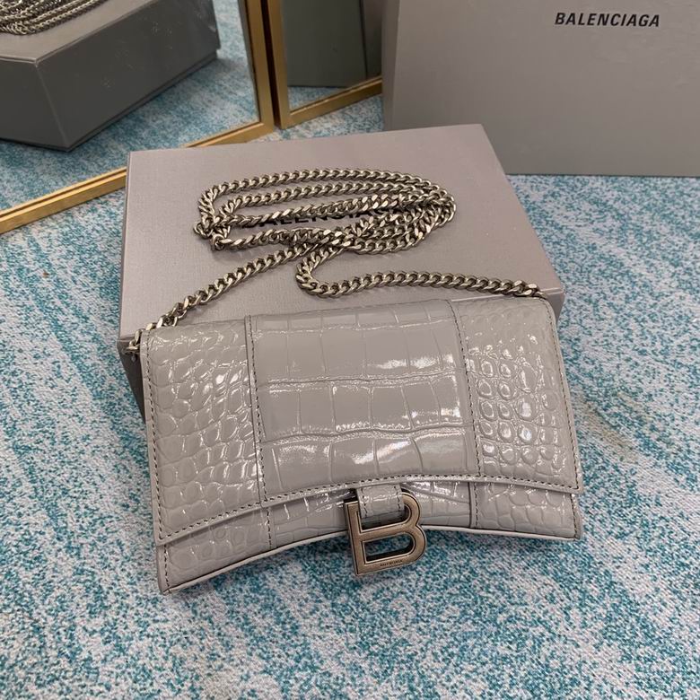 Balenciaga Hourglass Wallet on Chain in Gray Crocodile-Embossed Leather