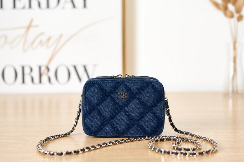 Chanel Mini Camera Bag Crossbody in Blue Quilted Denim with Chain Strap