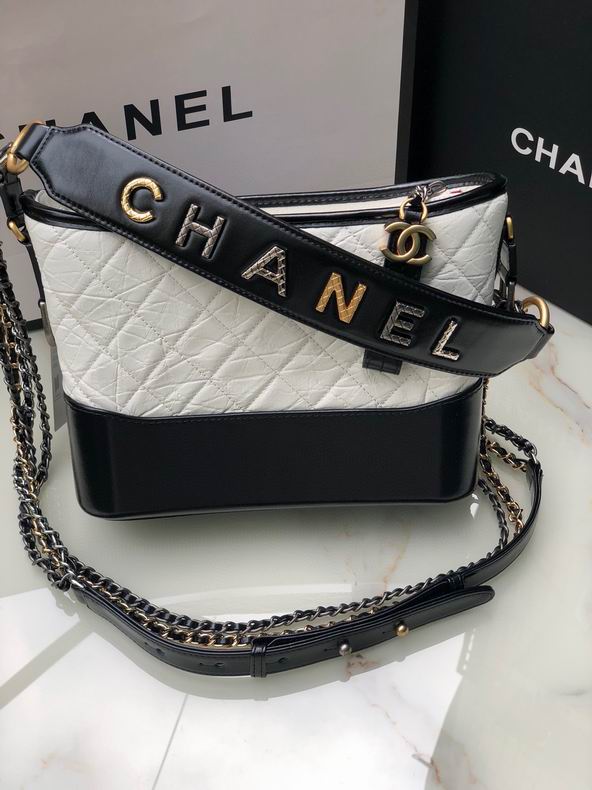 Chanel Gabrielle Medium Hobo Bag in White and Black Quilted Leather