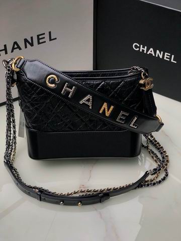 Chanel Gabrielle Medium Hobo Bag in Black Aged Calfskin with Logo Strap
