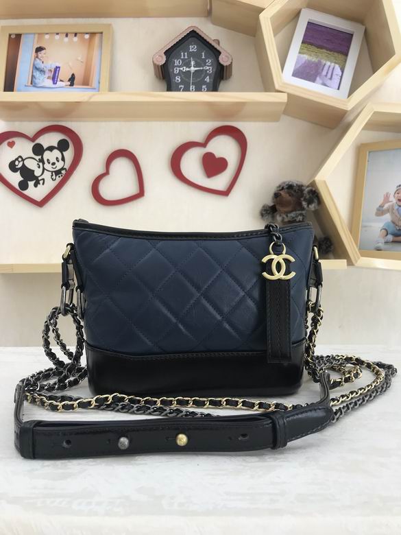 Chanel Gabrielle Small Hobo Bag in Navy Quilted Leather with Black Base