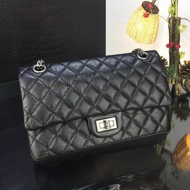 Chanel 2.55 Reissue Quilted Flap Bag in Black Aged Calfskin with Silver Hardware