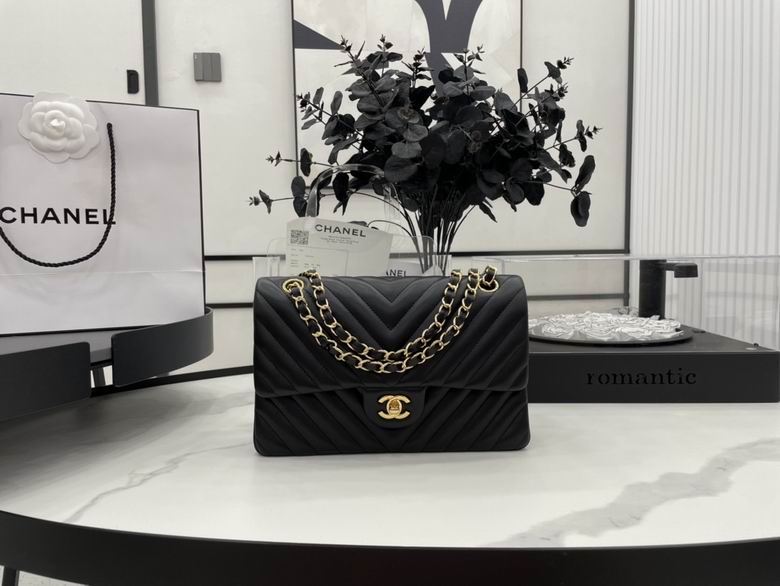Chanel Classic Flap Medium Shoulder Bag in Black Chevron Leather