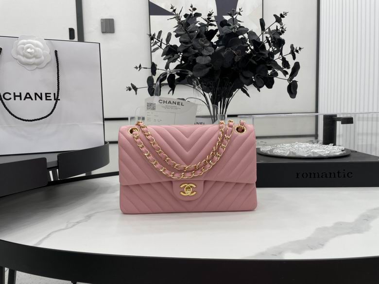 Chanel Classic Flap Medium Shoulder Bag in Pink Chevron Leather
