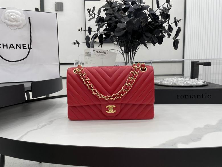 Chanel Classic Flap Medium Shoulder Bag in Red Chevron Leather with Gold Hardware