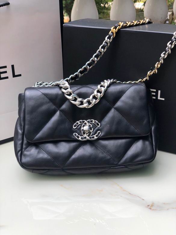 Chanel 19 Medium Flap Bag in Black Quilted Leather with Mixed-Metal Chain