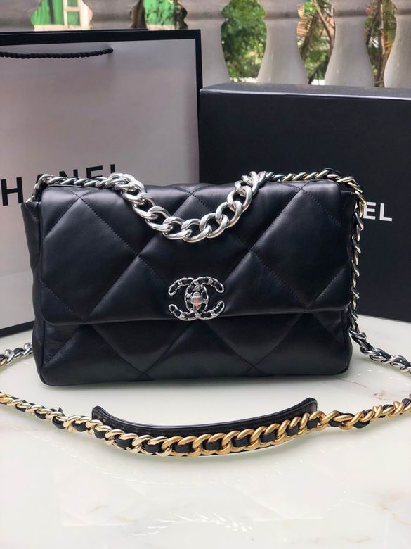 Chanel 19 Large Flap Bag in Black Quilted Leather with Mixed-Metal Chain