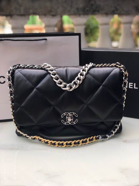 Chanel 19 Maxi Flap Bag in Black Quilted Leather with Mixed-Metal Chain