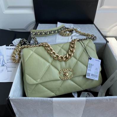 Chanel 19 Large Flap Bag in Light Green Quilted Leather with Mixed-Metal Chain