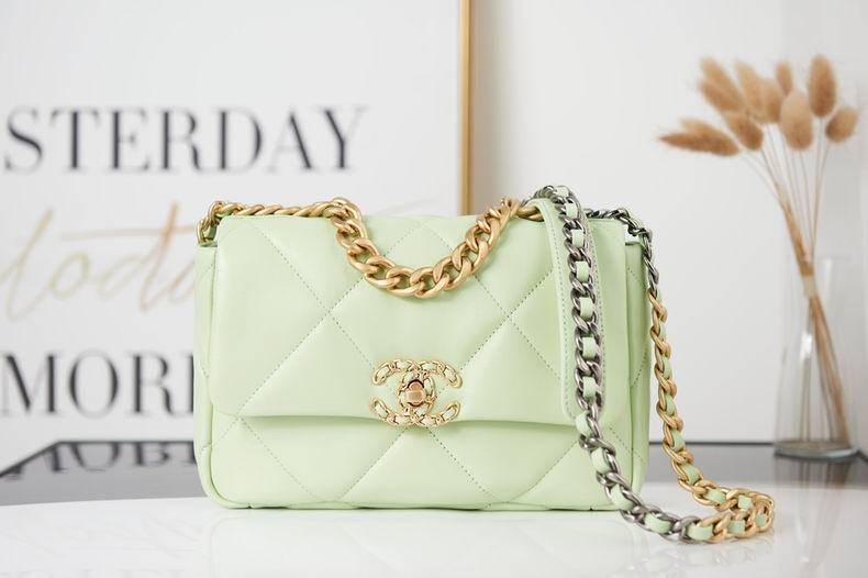 Chanel 19 Small Flap Bag in Light Green Quilted Leather with Mixed-Metal Chain