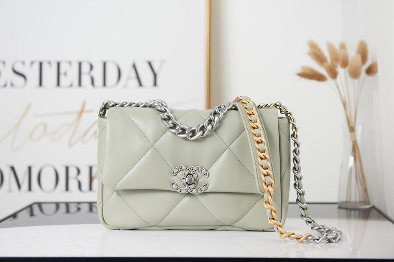 Chanel 19 Large Flap Bag in Light Sage Green Quilted Leather
