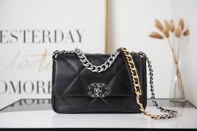Chanel 19 Large Flap Bag in Black Quilted Leather with Mixed-Metal Chain