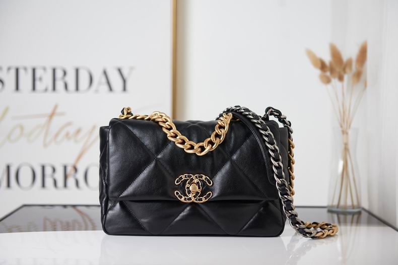 Chanel 19 Large Flap Bag in Black Quilted Leather with Mixed-Metal Chain
