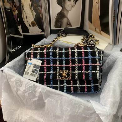 Chanel 19 Large Flap Bag in Black Multicolor Tweed with Chain Strap