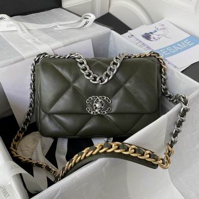 Chanel 19 Medium Flap Bag in Dark Olive Green Quilted Leather