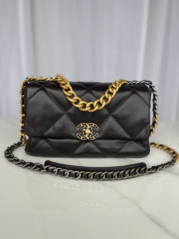 Chanel 19 Large Flap Bag in Black Quilted Leather with Mixed-Metal Chain