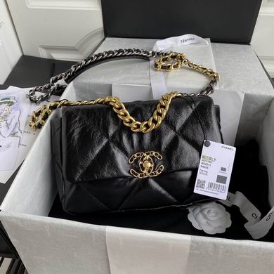 Chanel 19 Small Flap Bag in Black Quilted Leather with Mixed-Metal Chain