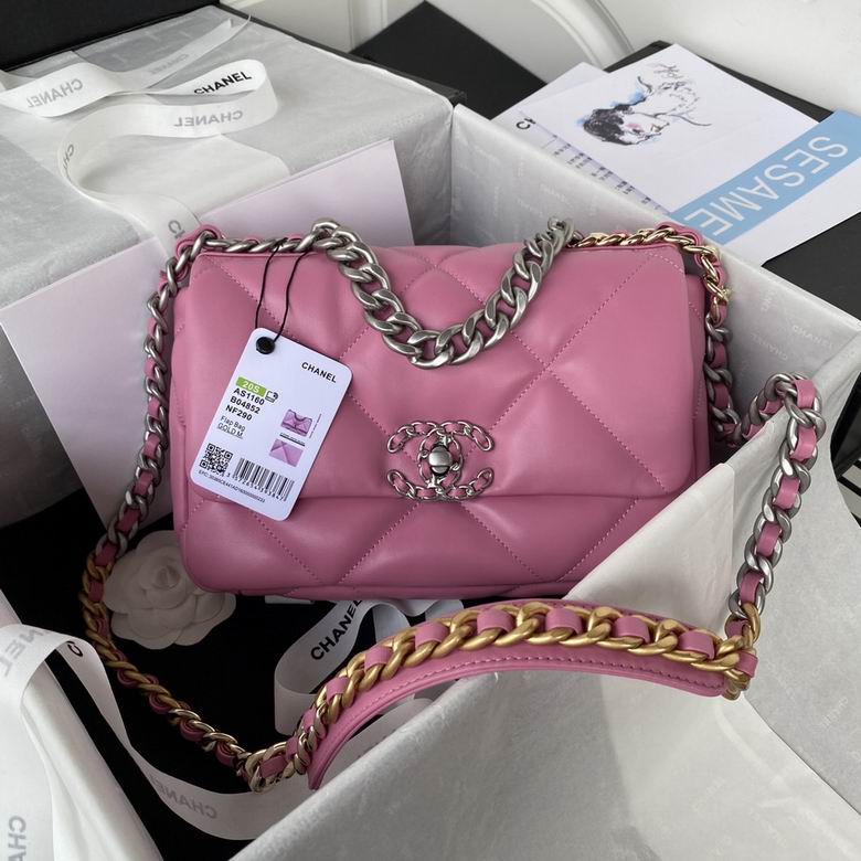 Chanel 19 Medium Flap Bag in Pink Quilted Lambskin with Mixed-Metal Chain
