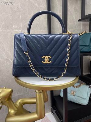 Chanel Coco Handle Medium Top-Handle Flap Bag in Navy Chevron Leather