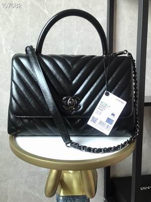 Chanel Coco Handle Top-Handle Flap Bag in Black Chevron Quilted Leather
