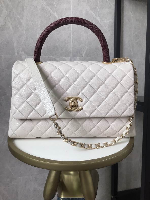Chanel Coco Handle Medium Top-Handle Flap Bag in White Quilted Leather