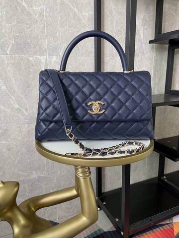Chanel Coco Handle Top-Handle Flap Bag in Navy Quilted Grained Leather