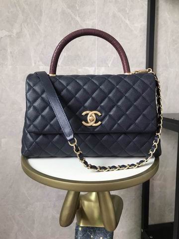 Chanel Coco Handle Medium Flap Bag in Navy Quilted Leather with Burgundy Handle