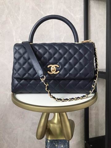 Chanel Coco Handle Top-Handle Flap Bag in Navy Quilted Grained Leather