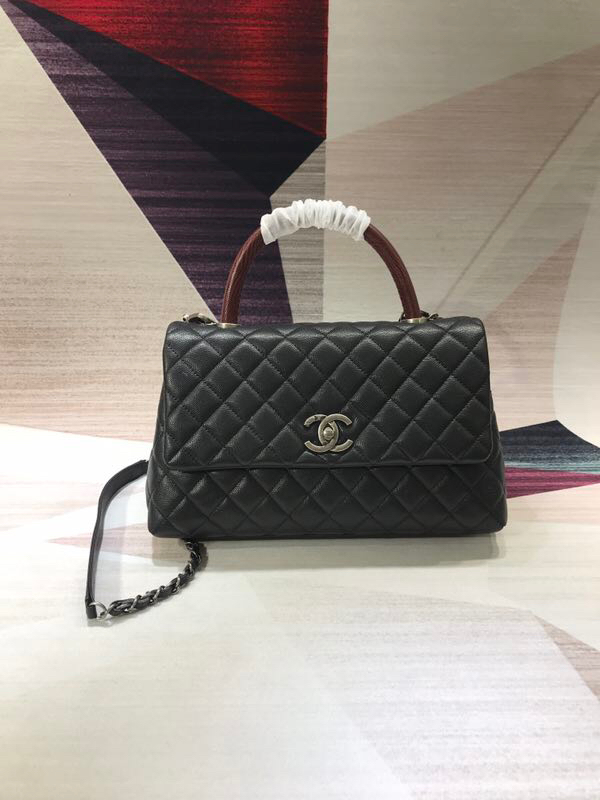 Chanel Coco Handle Top-Handle Flap Bag in Black Quilted Grained Leather