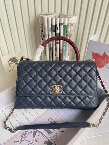 Chanel Coco Handle Medium Top-Handle Flap Bag in Navy Quilted Leather