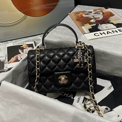 Chanel Coco Handle Mini Flap Bag in Black Quilted Lambskin with Charms
