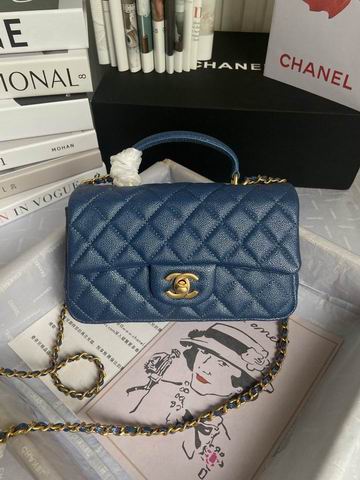 Chanel Coco Handle Mini Flap Bag with Top Handle in Navy Grained Leather