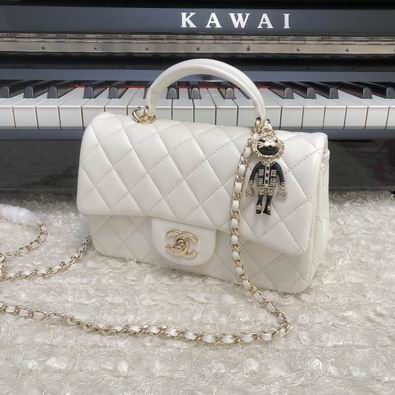 Chanel Coco Handle Mini Flap Bag with Charm in White Quilted Lambskin