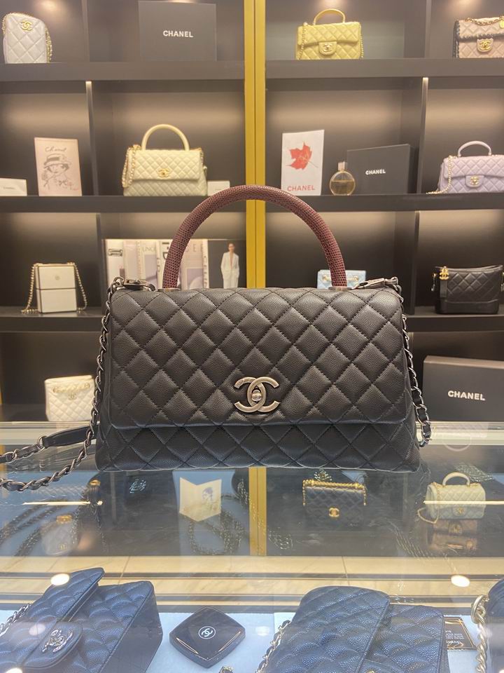 Chanel Coco Handle Small Top-Handle Bag in Black Quilted Grained Leather