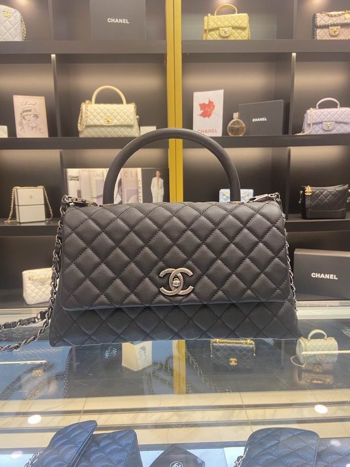 Chanel Coco Handle Small Top-Handle Flap Bag in Black Grained Calfskin