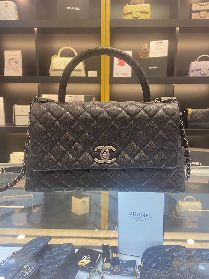 Chanel Coco Handle Small Top-Handle Flap Bag in Black Quilted Caviar Leather