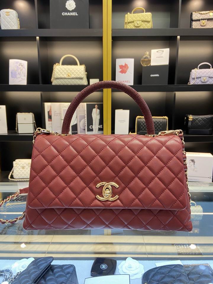 Chanel Coco Handle Small Top-Handle Flap Bag in Burgundy Quilted Leather
