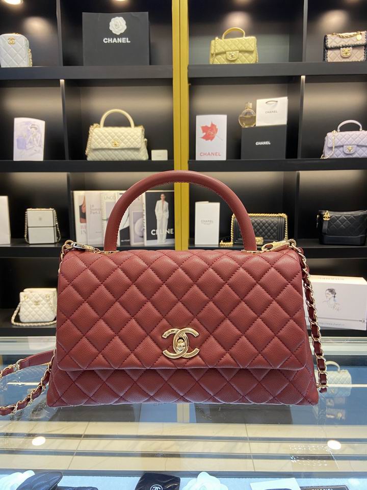 Chanel Coco Handle Small Top-Handle Flap Bag in Burgundy Grained Leather