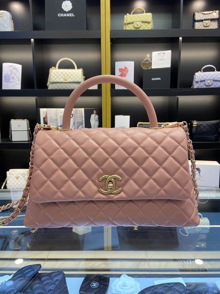 Chanel Coco Handle Small Flap Bag with Top Handle in Dusty Pink Grained Leather