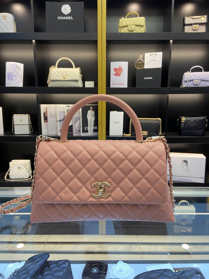 Chanel Coco Handle Small Flap Bag in Dusty Pink Quilted Grained Leather