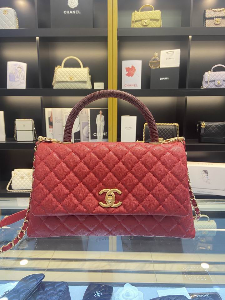 Chanel Coco Handle Small Top-Handle Flap Bag in Red Quilted Grained Leather
