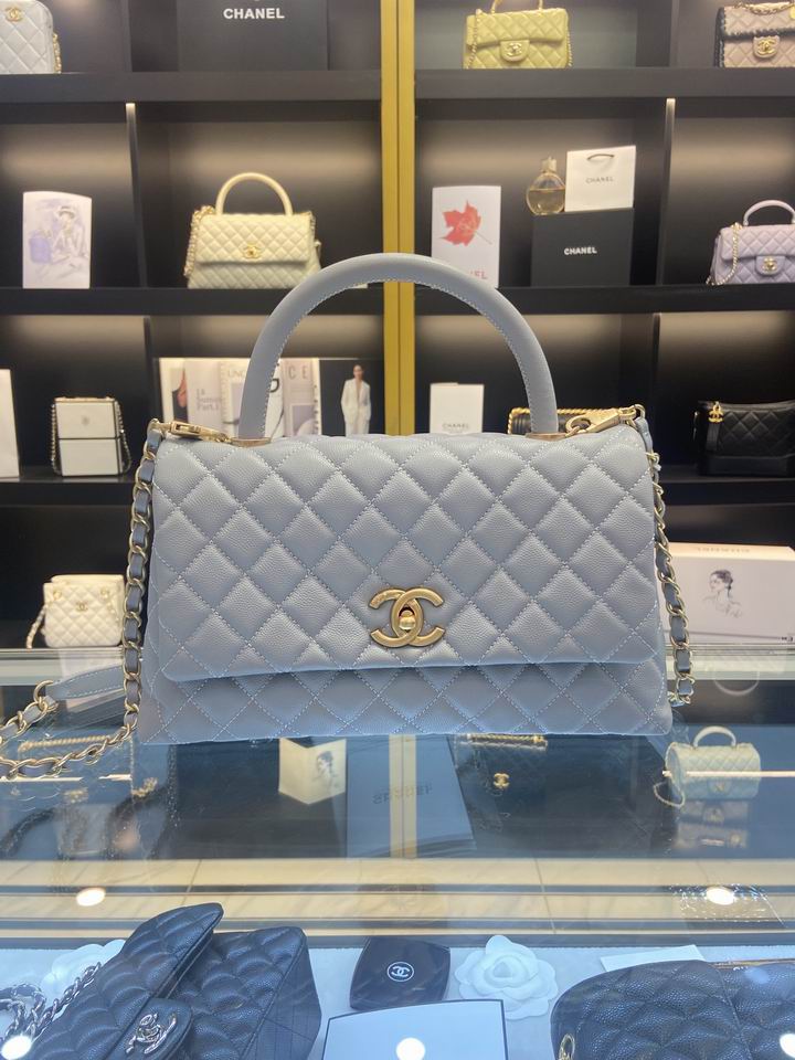 Chanel Coco Handle Small Top-Handle Flap Bag in Blue-Gray Grained Leather