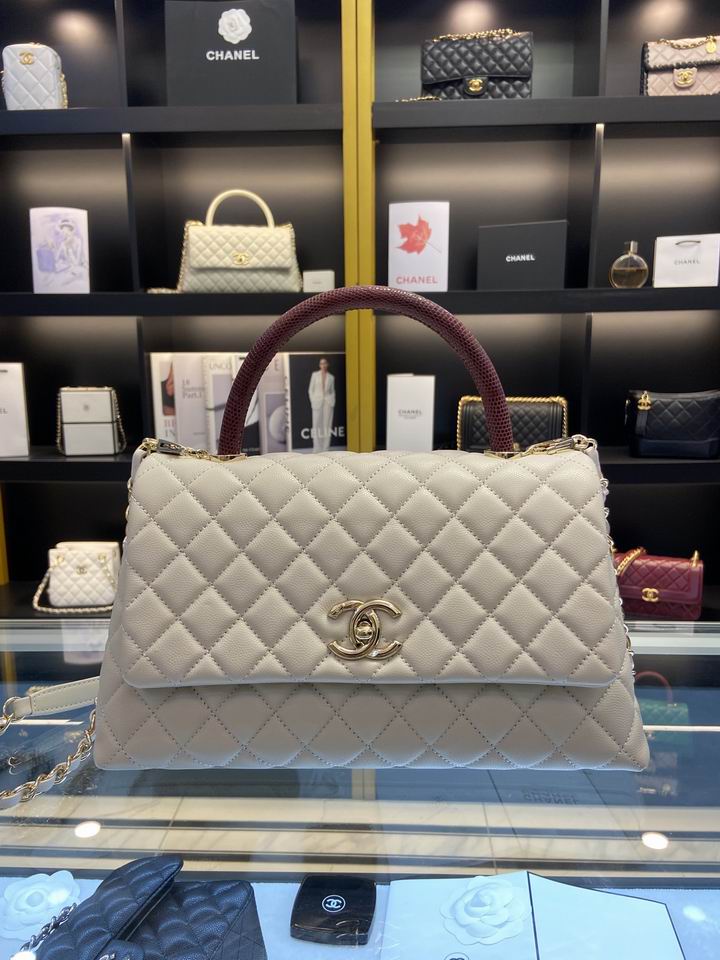 Chanel Coco Handle Small Top-Handle Flap Bag in Greige Quilted Leather