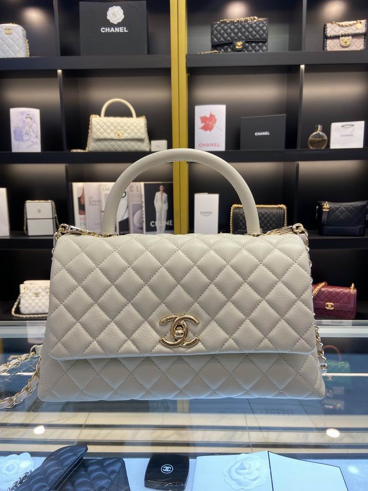 Chanel Coco Handle Small Top-Handle Flap Bag in Light Beige Quilted Leather