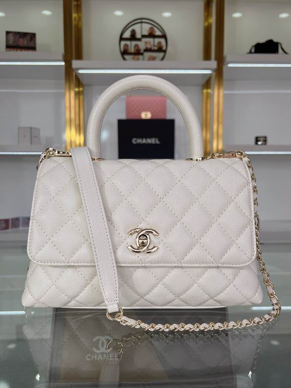 Chanel Coco Handle Small Top-Handle Flap Bag in White Quilted Grained Leather