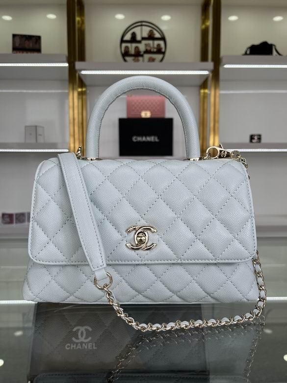 Chanel Coco Handle Mini Top-Handle Bag in Light Blue Quilted Grained Leather
