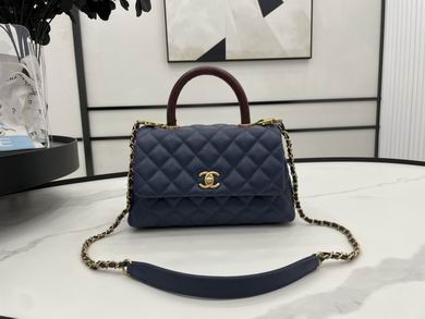 Chanel Coco Handle Small Flap Bag in Navy Grained Calfskin with Burgundy Handle
