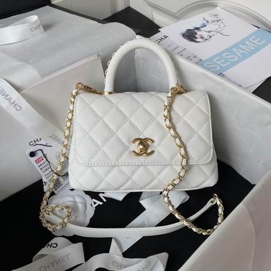 Chanel Coco Handle Mini Top-Handle Flap Bag in White Quilted Leather
