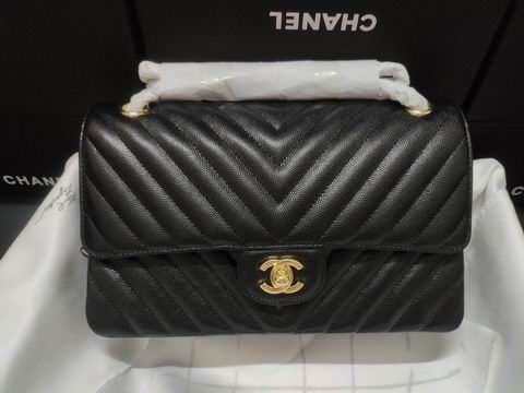 Chanel Classic Flap Medium Chevron Shoulder Bag in Black Caviar Leather